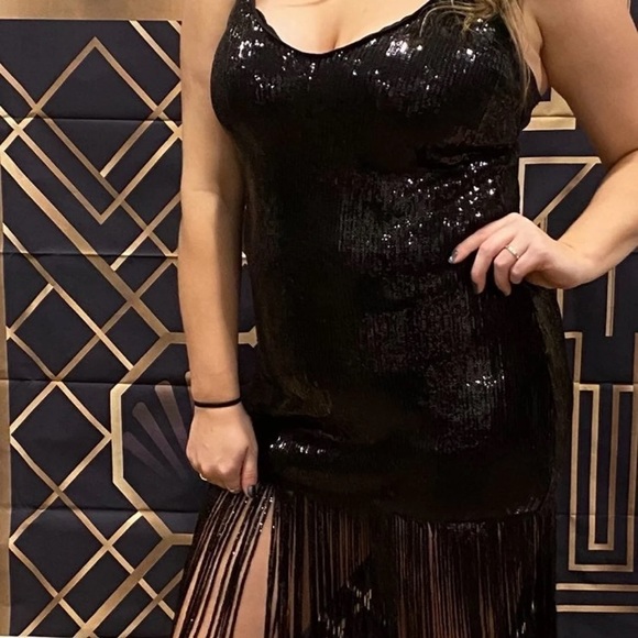 black sequin flapper dress